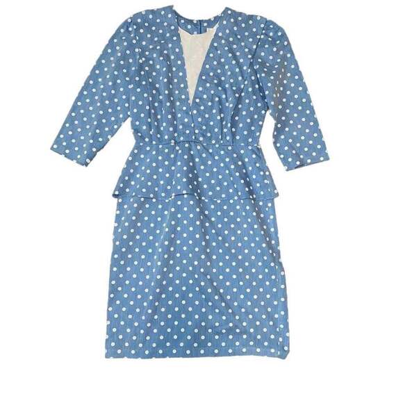 Unknown Dresses & Skirts - Vintage- Fredrick’s Of HollywoodLight Blue Polka Dot Peplum Dress